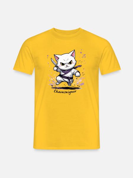 Chat maître de combat, ça va saigner ! humour - T-shirt homme - jaune
