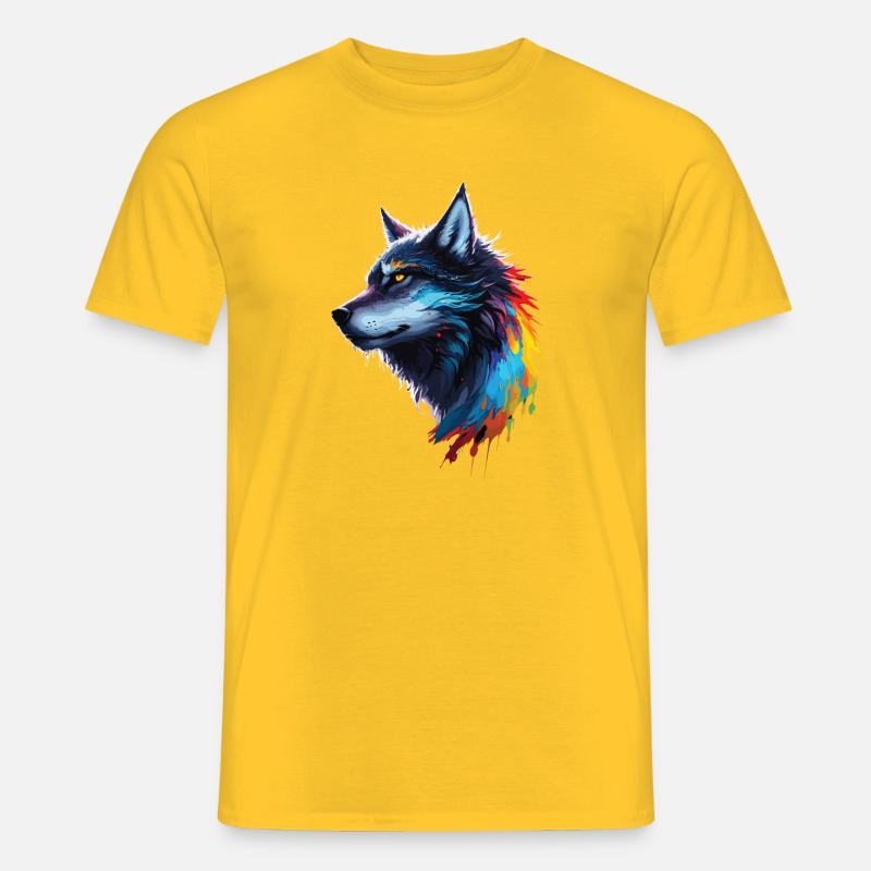 Regenbogen-Aquarell Wolf Spritzt - Männer T-Shirt - Gelb