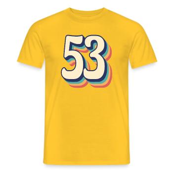 Vintage rétro T Shirt numéro 53 cinquante-trois - T-shirt homme - jaune - Devant - AI Model Male 178 dark (178cm)