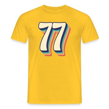 T-Shirt rétro Vintage numéro 77 soixante-dix-sept - T-shirt homme - jaune - Devant - AI Model Male 178 dark (178cm)