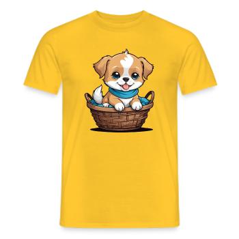 Chien mignon dans un panier pour chien - T-shirt homme - jaune - Devant - AI Model Male 178 dark (178cm)