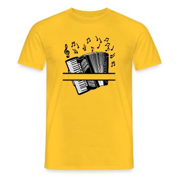 Akkordeon mit Noten und Notenschlüssel - Männer T-Shirt - Gelb - Vorne - AI Model Male 178 dark (178cm)