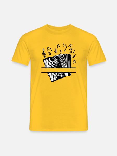 Akkordeon mit Noten und Notenschlüssel - Männer T-Shirt - Gelb