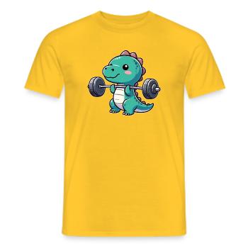 Dino T-Rex Workout Hantel Bankdrücken Design - Männer T-Shirt - Gelb - Vorne - AI Model Male 178 dark (178cm)