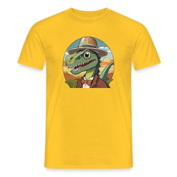 dinosaure drôle avec chapeau dans le style comique - T-shirt homme - jaune - Devant - AI Model Male 178 dark (178cm)