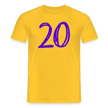 20. 20 ANS. 20e ANNIVERSAIRE. ANNIVERSAIRE 20 ANS. - T-shirt homme - jaune - Devant - AI Model Male 178 dark (178cm)
