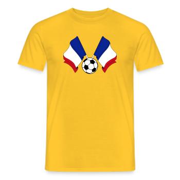 Deux drapeaux français avec un ballon de football France - T-shirt homme - jaune - Devant - AI Model Male 178 dark (178cm)