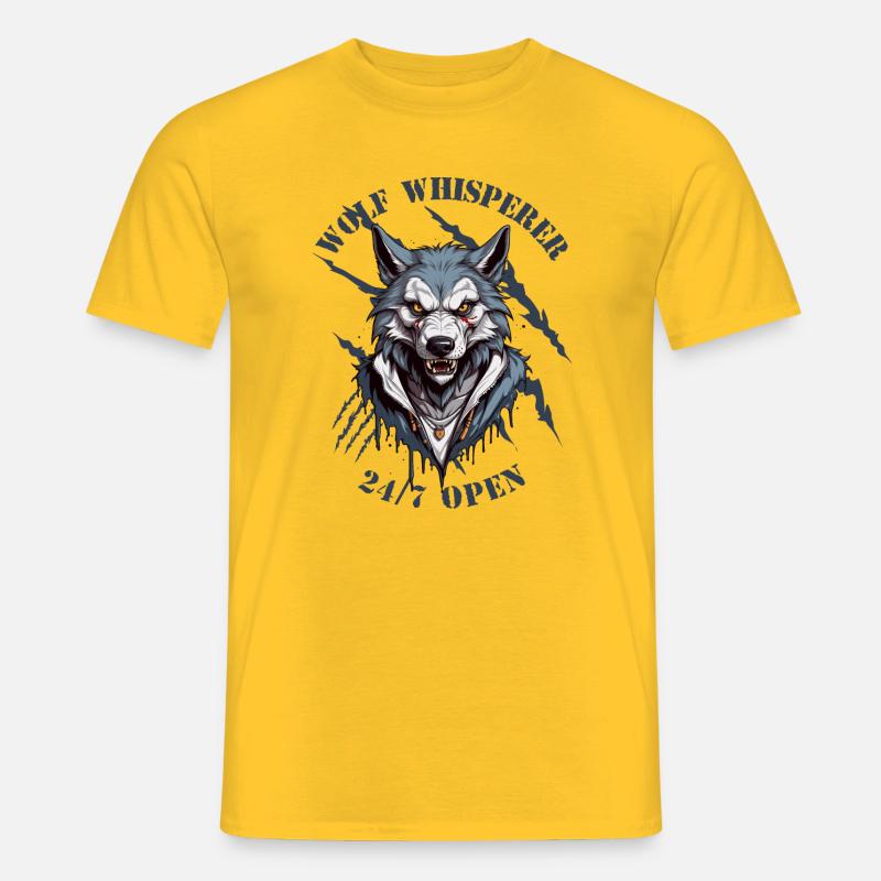 Wolf Flüsterer 24/7 Geöffnet - Männer T-Shirt - Gelb