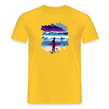 Surfers on the Beach - Fun - Surfing - Vintage - Men's T-Shirt - yellow - Front - AI Model Male 178 dark (178cm)