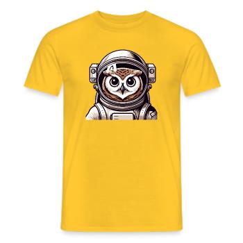 A cartoon style astronaut owl - Men's T-Shirt - yellow - Front - AI Model Male 178 dark (178cm)