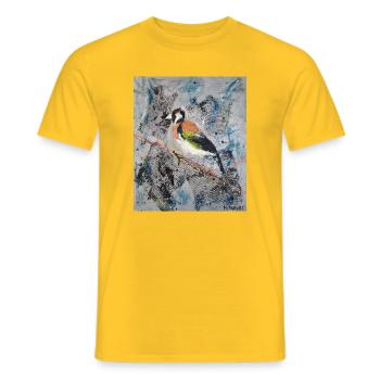 Peinture acrylique avec Stiglitz sur branche d’arbre - T-shirt homme - jaune - Devant - AI Model Male 178 dark (178cm)