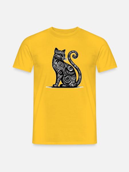 Ornamentkatze Tribalstil - Männer T-Shirt - Gelb