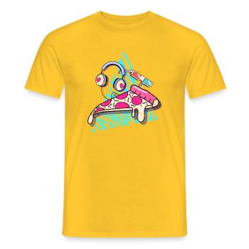 Schmelzende Pizza schlägt Kopfhörer - Männer T-Shirt - Gelb - Vorne - AI Model Male 178 dark (178cm)