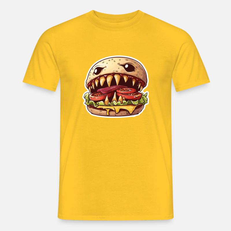 Fleischfressender Cheeseburger – Monster Burger - Männer T-Shirt - Gelb