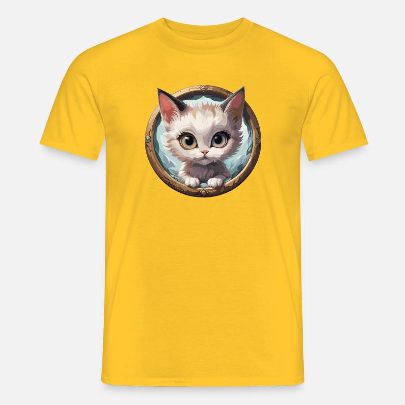 Kätzchen im Rundmedaillon - Männer T-Shirt - Gelb