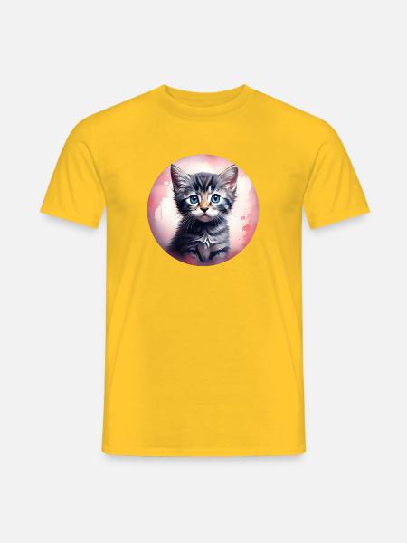 Kätzchen im Pinken Aquarell - Männer T-Shirt - Gelb