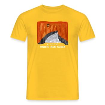 Kyoto, Red Torii, Fushimi Inari Taisha, Japan - Men's T-Shirt - yellow - Front - AI Model Male 178 dark (178cm)