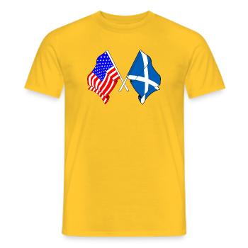 Flagge USA und Flagge Schottland - Männer T-Shirt - Gelb - Vorne - AI Model Male 178 dark (178cm)