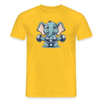 Cute cartoon elephant doing strength training - Men's T-Shirt - yellow - Front - AI Model Male 178 dark (178cm)