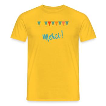 MERCI. MAÎTRESSE. MAÎTRE. MERCI MAÎTRESSE - T-shirt homme - jaune - Devant - AI Model Male 178 dark (178cm)