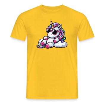 Cool Unicorn Sunglasses Chill Clouds Sky - Men's T-Shirt - yellow - Front - AI Model Male 178 dark (178cm)