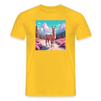 Llama in the mountains - Men's T-Shirt - yellow - Front - AI Model Male 178 dark (178cm)