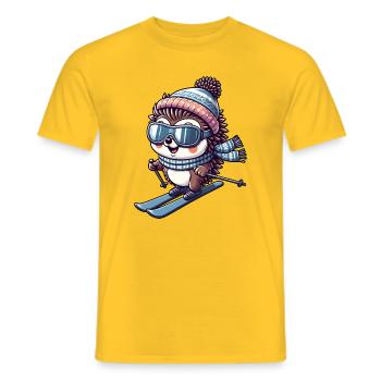 Cute Hedgehog Skier Winter Sports Cartoon Skiing - Men's T-Shirt - yellow - Front - AI Model Male 178 dark (178cm)