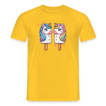 colourful unicorn ice cream motif for summer - Men's T-Shirt - yellow - Front - AI Model Male 178 dark (178cm)
