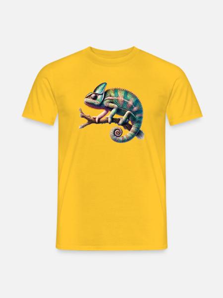 faszinierendes lebendiges Chamäleon-Motiv - Männer T-Shirt - Gelb