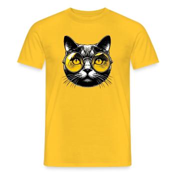 Puss with Glasses - Men's T-Shirt - yellow - Front - AI Model Male 178 dark (178cm)