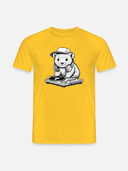 cooles Wombat-Motiv als DJ mit Kopfhörer - Männer T-Shirt - Gelb