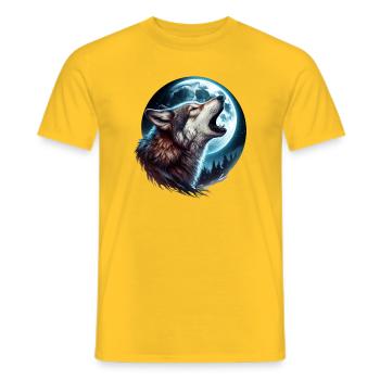 Wolf heult den Vollmond an - Männer T-Shirt - Gelb - Vorne - AI Model Male 178 dark (178cm)