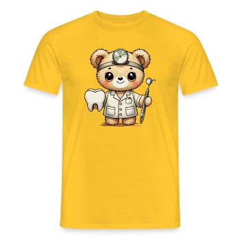 Kuscheltier Teddy Zahnarzt mit Zahn & Mundspiegel - Männer T-Shirt - Gelb - Vorne - AI Model Male 178 dark (178cm)