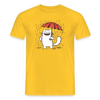 Chat heureux sous la pluie - T-shirt homme - jaune - Devant - AI Model Male 178 dark (178cm)
