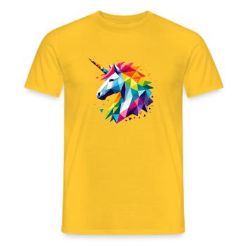 Geometric Polygon Unicorn Rainbow Fantasy Art - Men's T-Shirt - yellow - Front - AI Model Male 178 dark (178cm)