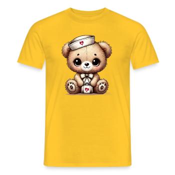 Bezaubernder Teddybär als Krankenschwester - Männer T-Shirt - Gelb - Vorne - AI Model Male 178 dark (178cm)