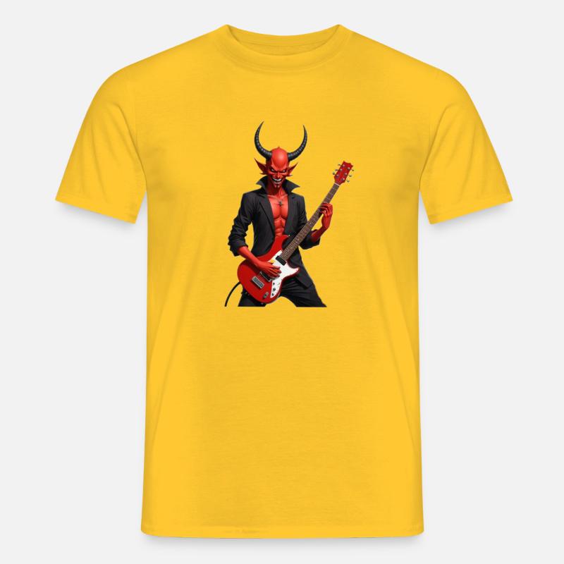 Teufel mit roter E-Gitarre - Männer T-Shirt - Gelb
