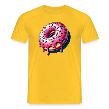 Ein Donut mit bunten Streuseln und rosa Glasur - Männer T-Shirt - Gelb - Vorne - AI Model Male 178 dark (178cm)