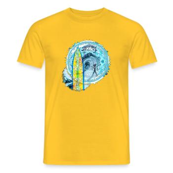 Wave and Surfer Motif with Mandala - Men's T-Shirt - yellow - Front - AI Model Male 178 dark (178cm)