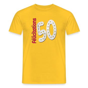 Félicitations 50ème anniversaire - T-shirt homme - jaune - Devant - AI Model Male 178 dark (178cm)