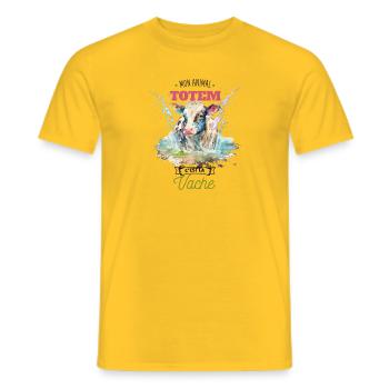 Mon animal totem c'est la vache - T-shirt homme - jaune - Devant - AI Model Male 178 dark (178cm)