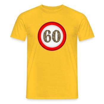 60e anniversaire - NUMÉRO 60 ATTENTION - T-shirt homme - jaune - Devant - AI Model Male 178 dark (178cm)