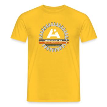 alien industries cog logo - Men's T-Shirt - yellow - Front - AI Model Male 178 dark (178cm)