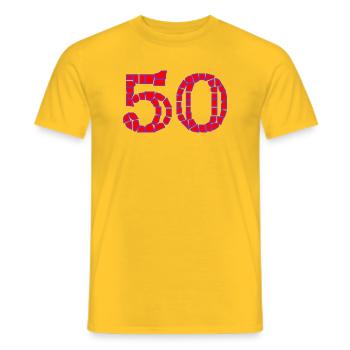 50. 50 YEARS. 50th ANNIVERSARY. 50 YEARS ANNIVERSARY. - Men's T-Shirt - yellow - Front - AI Model Male 178 dark (178cm)