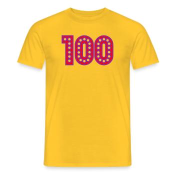 100. 100 YEARS. 100th ANNIVERSARY. BIRTHDAY 100 - Men's T-Shirt - yellow - Front - AI Model Male 178 dark (178cm)