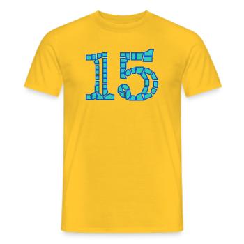15. 15 ANS. 15e ANNIVERSAIRE. ANNIVERSAIRE 15 ANS. - T-shirt homme - jaune - Devant - AI Model Male 178 dark (178cm)