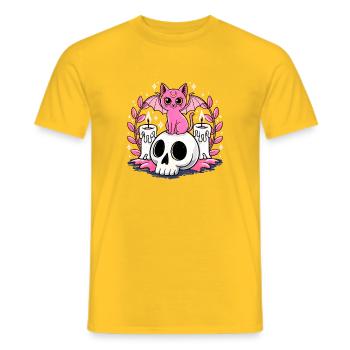 Halloween Pink Kitty Cat Witch Kawaii Anime Manga. - Men's T-Shirt - yellow - Front - AI Model Male 178 dark (178cm)