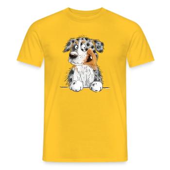 Funny Australian Shepherd Blue Merle - Men's T-Shirt - yellow - Front - AI Model Male 178 dark (178cm)