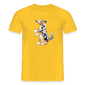 Funny Australian Shepherd - Men's T-Shirt - yellow - Front - AI Model Male 178 dark (178cm)