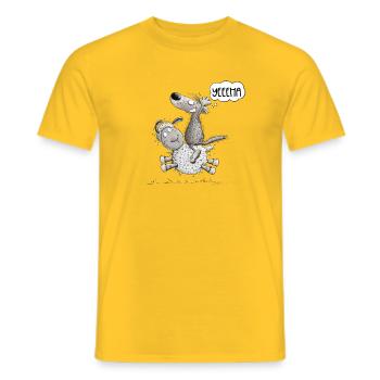 Wolf Reitet Schaf Für Wolf Wildtier Liebhaber - Männer T-Shirt - Gelb - Vorne - AI Model Male 178 dark (178cm)